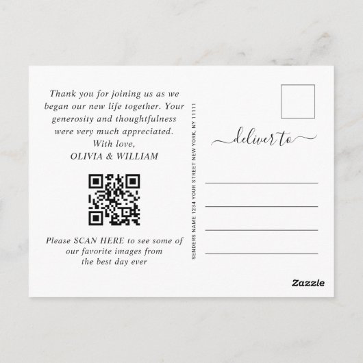 ユーカリ水の色結婚の写真ありがとうQR ポストカード (裏面)