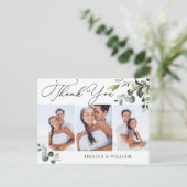 ユーカリ水の色結婚の3写真ありがとうQR ポストカード (スタンド正面)