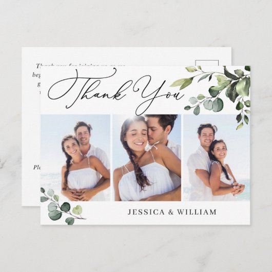 ユーカリ水の色結婚の3写真ありがとうQR ポストカード (正面/裏面)