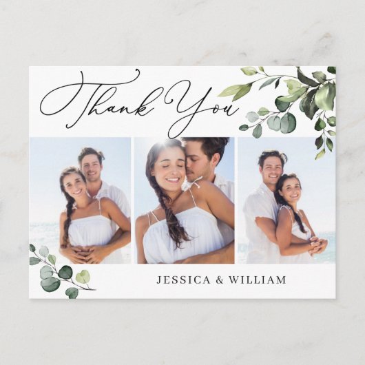 ユーカリ水の色結婚の3写真ありがとうQR ポストカード (正面)