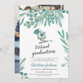 ユーカリ水カラーキャップ写真仮想卒業 招待状 (正面/裏面)