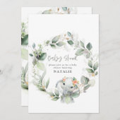 ユーカリ水彩の葉っぱのベビーシャワー 招待状 (正面/裏面)
