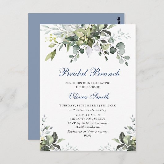 ユーカリ水彩グリーンのウェディング ブランシュ 招待状 (正面/裏面)