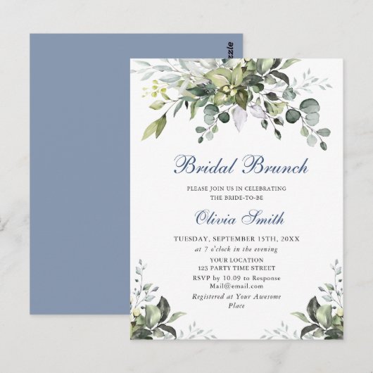 ユーカリ水彩グリーンウェディング ブライダルランチ 招待状 (正面/裏面)