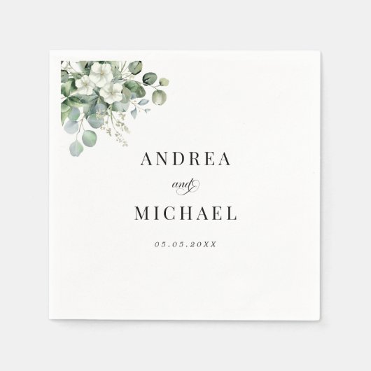 ユーカリ水彩フローラ名サマー結婚ズ スタンダードカクテルナプキン (正面)