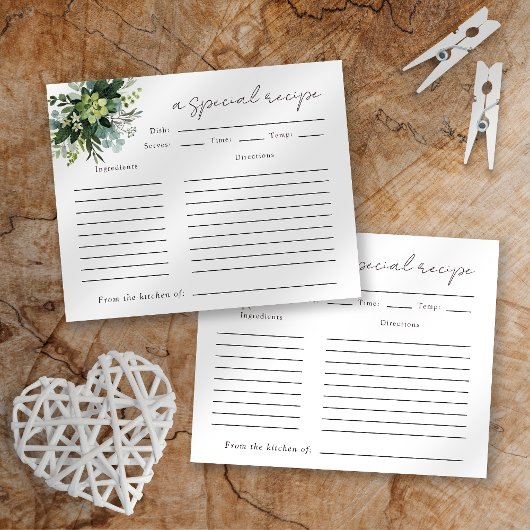 ユーカリ水彩ブライダルシャワーレシピカード