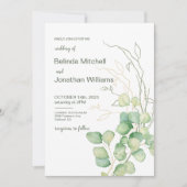 ユーカリ水彩ミニマルウェディング 招待状 (正面)