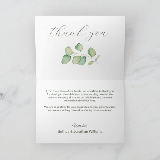 ユーカリ水彩ミニマル感謝カード サンキューカード (内部)