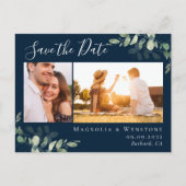 ユーカリ水彩写真結婚式の日付を保存 ポストカード (正面)