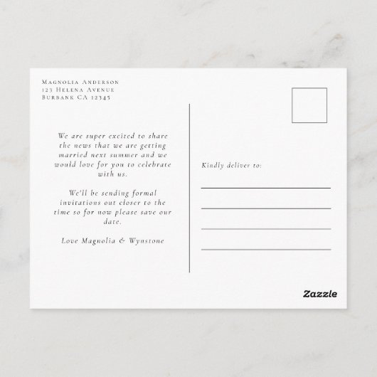 ユーカリ水彩写真結婚式の日付を保存 ポストカード (裏面)