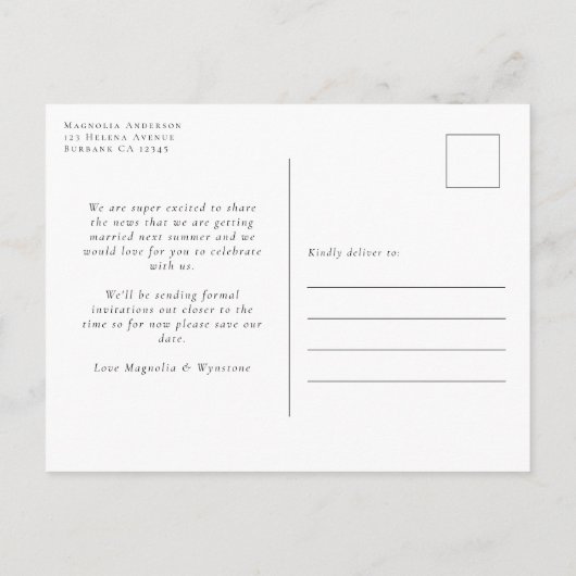 ユーカリ水彩写真結婚式の日付を保存 案内ポストカード (裏面)