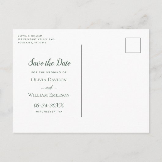 ユーカリ水彩写真結婚式の日付を保存 案内ポストカード (裏面)