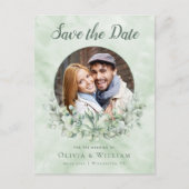 ユーカリ水彩写真結婚式の日付を保存 案内ポストカード (正面)