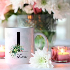 ユーカリ水彩文字モノグラムコーヒーマグ コーヒーマグカップ