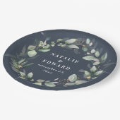 ユーカリ水彩植物性ブルー結婚ズ ペーパープレート (アングル)