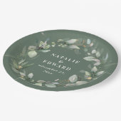 ユーカリ水彩植物性結婚緑色 ペーパープレート (アングル)