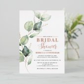 ユーカリ水彩画ブライダルシャワー金ゴールド 箔招待状 (立ち正面)