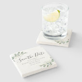 ユーカリ水彩結婚式の日付を保存 ストーンコースター (横)