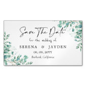 ユーカリ水彩結婚式の日付を保存 マグネット名刺 (正面)