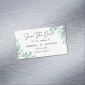 ユーカリ水彩結婚式の日付を保存 マグネット名刺 (インサイチュ)