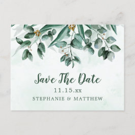 ユーカリ水彩結婚式の日付を保存 案内ポストカード