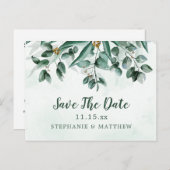 ユーカリ水彩結婚式の日付を保存 案内ポストカード (正面/裏面)