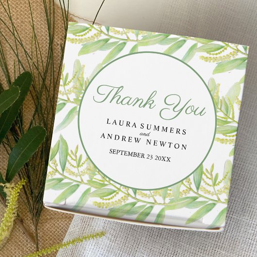 ユーカリ水彩緑色の白いリボンのお願い箱 フェイバーボックス