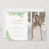ユーカリ水彩緑色写真卒業 案内状 (正面)