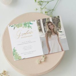 ユーカリ水彩緑色写真卒業 案内状
