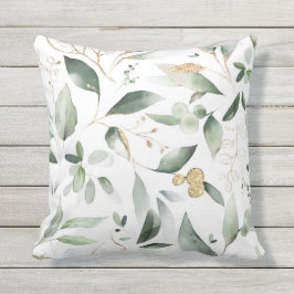 ユーカリ水彩金ゴールド葉屋外クッション アウトドアクッション