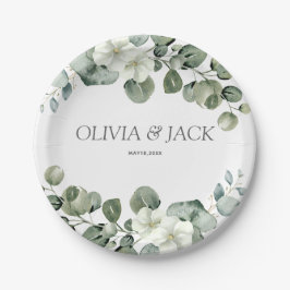ユーカリ水彩 ラスティックグリーン ウェディング ペーパープレート