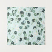 ユーカリ水疱：ターコイズ水彩模様。 タペストリー (正面(横))