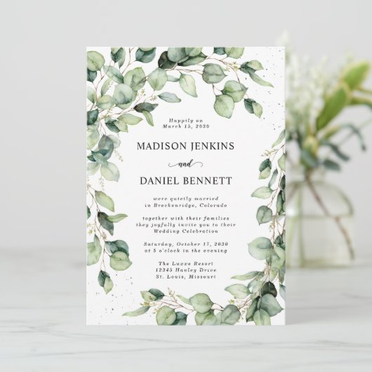 ユーカリ水結婚色お祝い 招待状 (スタンド正面)