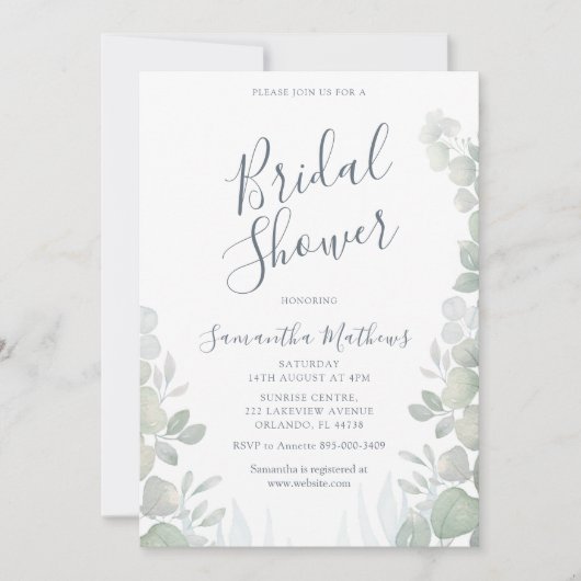 ユーカリ水結婚色ブライダルシャワー 招待状 (正面)