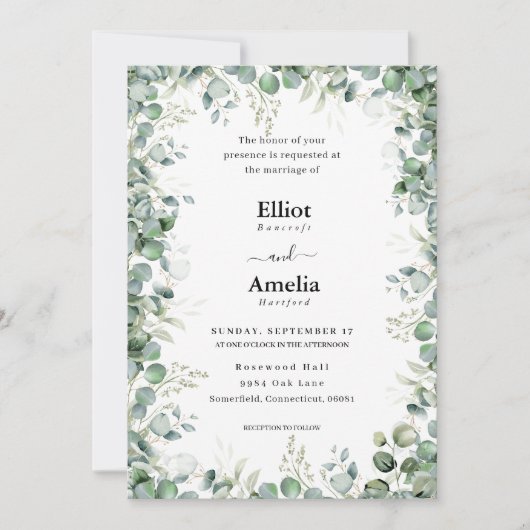 ユーカリ淡い色のプトゥスエンブレイス結婚式招待状 招待状 (正面)
