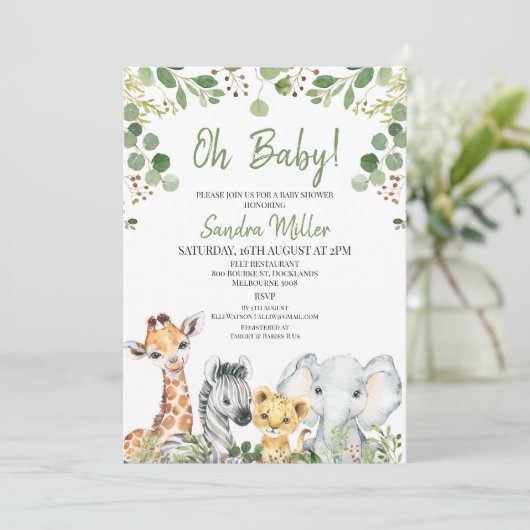 ユーカリ男女兼用プサファリベイビーシャワー 招待状 (スタンド正面)