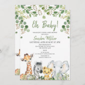 ユーカリ男女兼用プサファリベイビーシャワー 招待状 (正面/裏面)