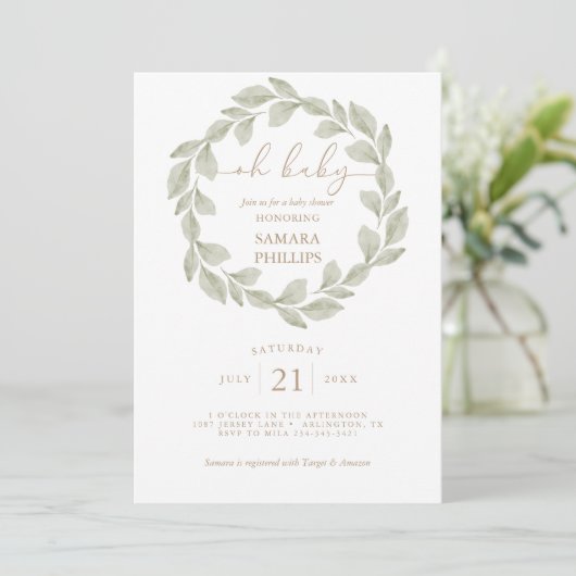 ユーカリ男女兼用プスリーフベイビーシャワー 招待状 (スタンド正面)