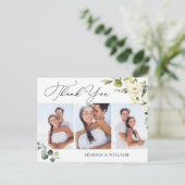 ユーカリ白いバラ結婚スの3写真ありがとう ポストカード (スタンド正面)