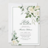 ユーカリ白い花のベビーイン開花シャワー 招待状 (正面)