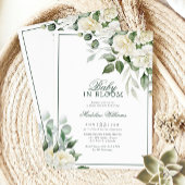 ユーカリ白い花のベビーイン開花シャワー 招待状