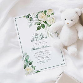 ユーカリ白い花のベビーイン開花シャワー 招待状
