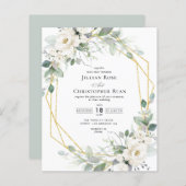 ユーカリ白フローラ枠結婚式招待状 (正面/裏面)