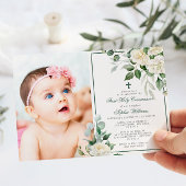 ユーカリ白写真少女ファースト・ホリー・コミュニオン 招待状