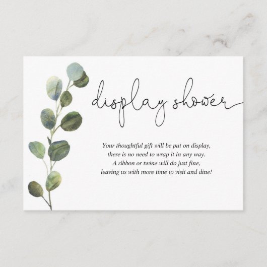 ユーカリ白黒ベイビーシャワーディスプレイシャワー エンクロージャーカード (正面)