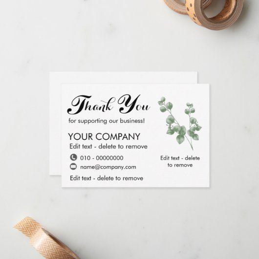 ユーカリ私たちのビジネスをサポートしてくれてありがとう ノートカード (正面/裏面インサイチュ)