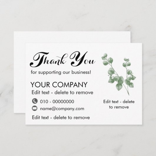 ユーカリ私たちのビジネスをサポートしてくれてありがとう ノートカード (正面/裏面)