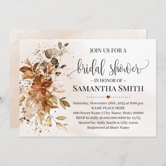 ユーカリ秋オータムボホシックブライダルシャワー 招待状 (正面/裏面)