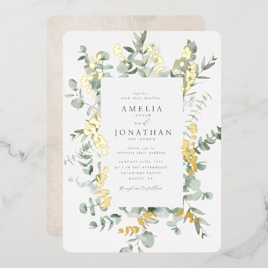 ユーカリ箔結婚式招待状 箔招待状 (正面/裏面)