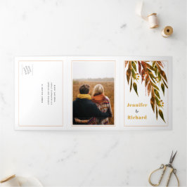 ユーカリ紅葉秋結婚枝 三つ折り招待状